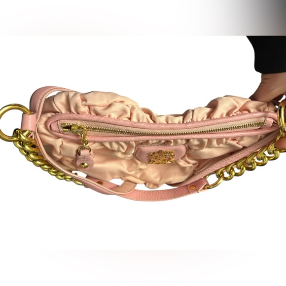 Juicy Couture Pink Ruched Pleated Nylon Gold Chain Handle Vintage Purse Handbag - Picture 9 of 16